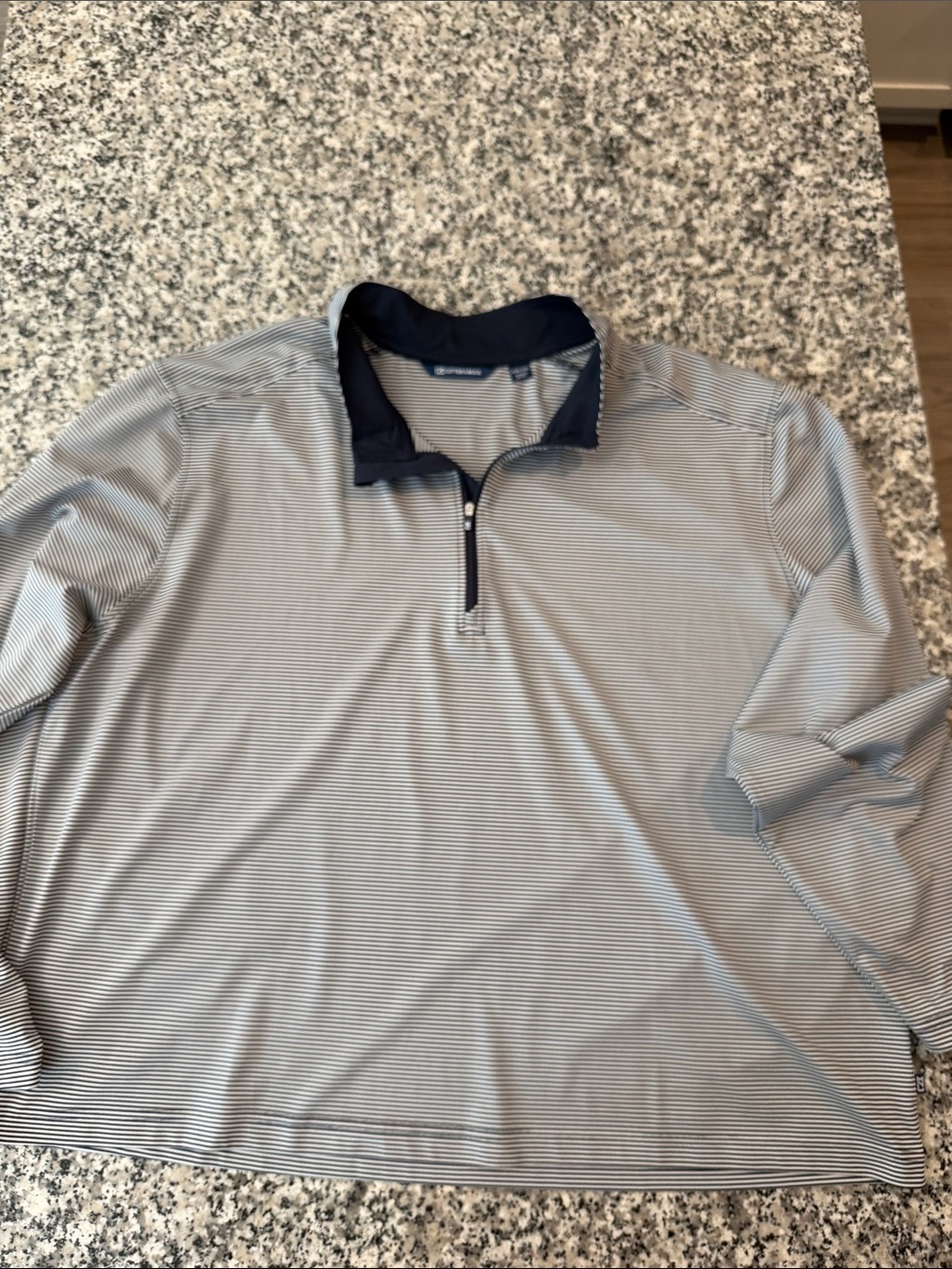 Men's Cutter & Buck Lightweight Striped Quarter-Zip Polo - Navy/white